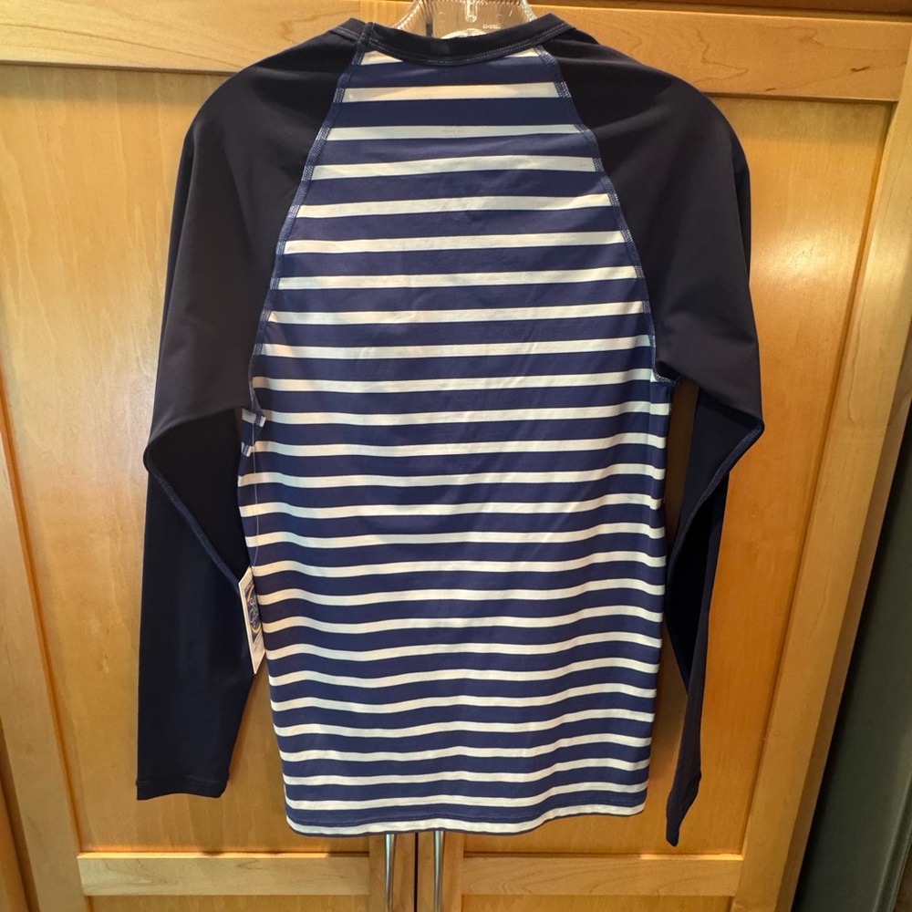 J. Crew men’s swim shirt in navy and white and stripe. UPF 50+ size men’s small